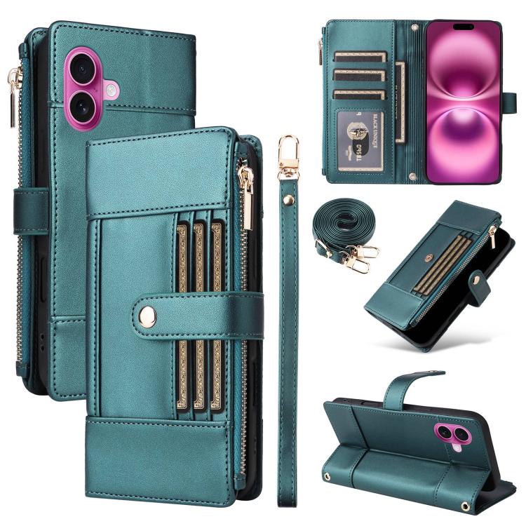 Crossbody Strap RFID Blocking Zipper Wallet Leather Phone Case, For iPhone 16e, For iPhone 16 Pro Max, For iPhone 16 Pro, For iPhone 16 Plus
