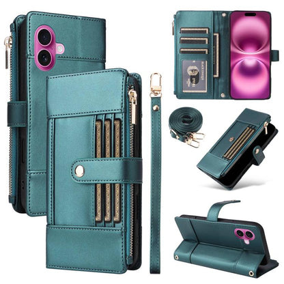 Crossbody Strap RFID Blocking Zipper Wallet Leather Phone Case, For iPhone 16e, For iPhone 16 Pro Max, For iPhone 16 Pro, For iPhone 16 Plus