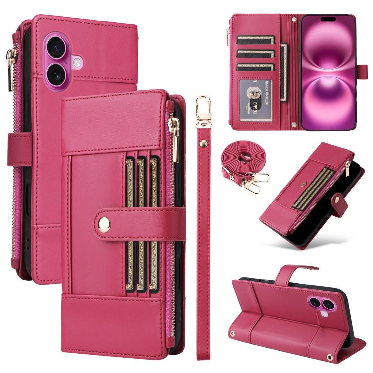 Crossbody Strap RFID Blocking Zipper Wallet Leather Phone Case, For iPhone 16 Pro Max, For iPhone 16 Pro, For iPhone 16 Plus, For iPhone 16