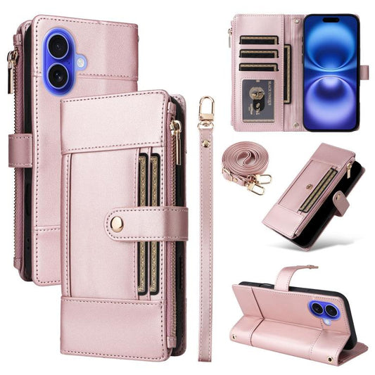 Crossbody Strap RFID Blocking Zipper Wallet Leather Phone Case, For iPhone 16, For iPhone 15 Pro Max, For iPhone 15 Pro, For iPhone 15 Plus