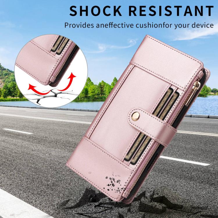 Crossbody Strap RFID Blocking Zipper Wallet Leather Phone Case, For iPhone 16, For iPhone 15 Pro Max, For iPhone 15 Pro, For iPhone 15 Plus