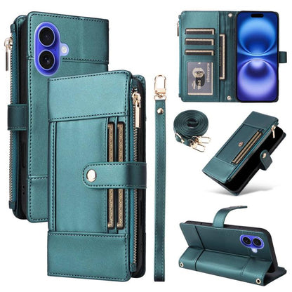 Crossbody Strap RFID Blocking Zipper Wallet Leather Phone Case, For iPhone 16, For iPhone 15 Pro Max, For iPhone 15 Pro, For iPhone 15 Plus