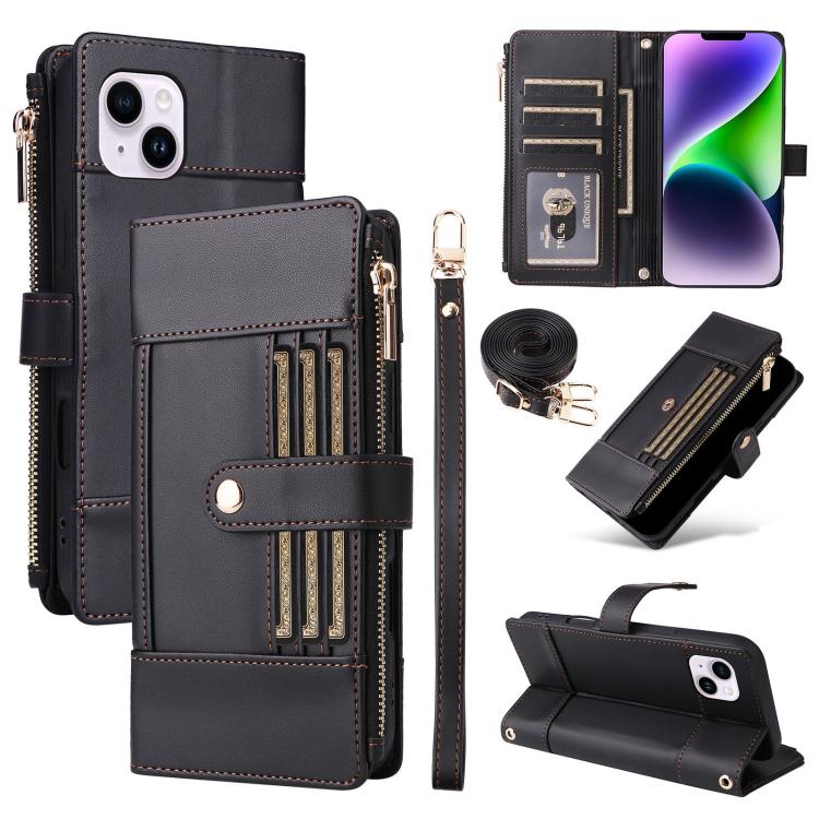 Crossbody Strap RFID Blocking Zipper Wallet Leather Phone Case, For iPhone 15 Pro Max, For iPhone 15 Pro, For iPhone 15 Plus, For iPhone 15