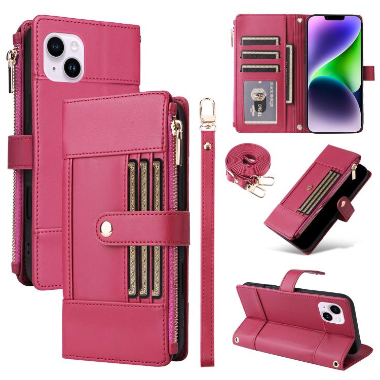 Crossbody Strap RFID Blocking Zipper Wallet Leather Phone Case, For iPhone 15 Pro Max, For iPhone 15 Pro, For iPhone 15 Plus, For iPhone 15