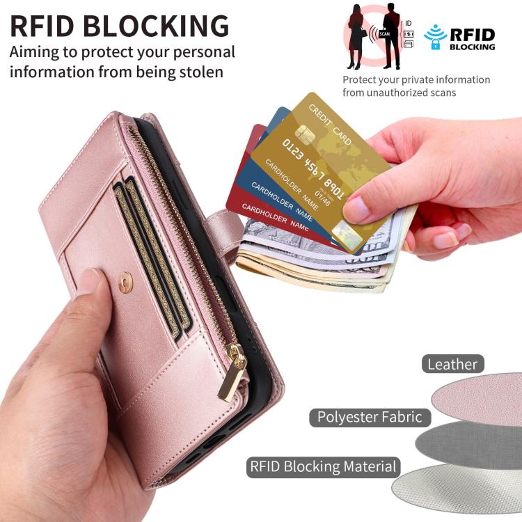 Crossbody Strap RFID Blocking Zipper Wallet Leather Phone Case, For iPhone 15, For iPhone 14 Plus, For iPhone 14 / 13, For iPhone 14 Pro