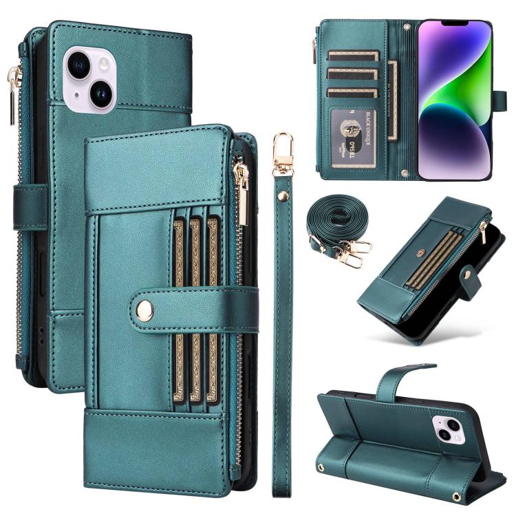 Crossbody Strap RFID Blocking Zipper Wallet Leather Phone Case, For iPhone 14 Plus, For iPhone 14 / 13, For iPhone 14 Pro, For iPhone 14 Pro Max