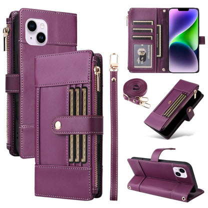 Crossbody Strap RFID Blocking Zipper Wallet Leather Phone Case, For iPhone 15, For iPhone 14 Plus, For iPhone 14 / 13, For iPhone 14 Pro