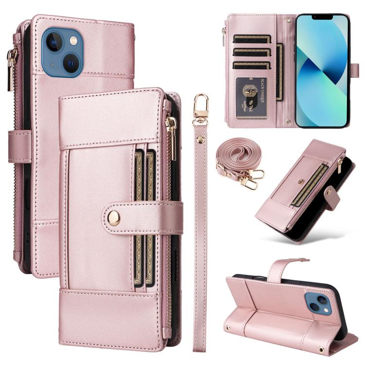 Crossbody Strap RFID Blocking Zipper Wallet Leather Phone Case, For iPhone 14 Plus, For iPhone 14 / 13, For iPhone 14 Pro, For iPhone 14 Pro Max