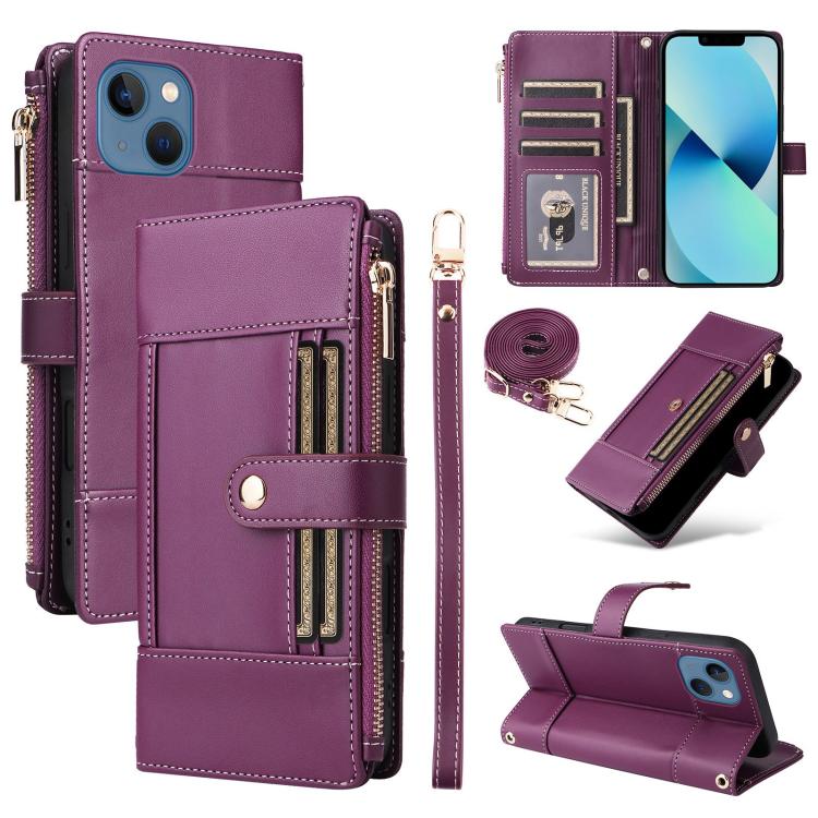 Crossbody Strap RFID Blocking Zipper Wallet Leather Phone Case, For iPhone 14 Plus, For iPhone 14 / 13, For iPhone 14 Pro, For iPhone 14 Pro Max