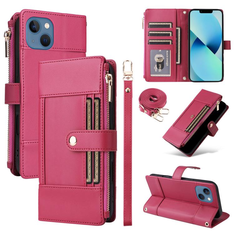 Crossbody Strap RFID Blocking Zipper Wallet Leather Phone Case, For iPhone 14 Plus, For iPhone 14 / 13, For iPhone 14 Pro, For iPhone 14 Pro Max