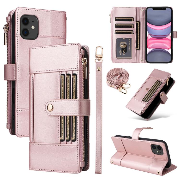 Crossbody Strap RFID Blocking Zipper Wallet Leather Phone Case, For iPhone 12 Pro Max, For iPhone 11 Pro Max, For iPhone 11, For iPhone 11 Pro