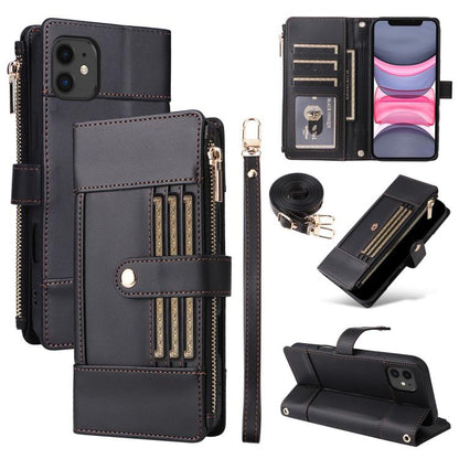 Crossbody Strap RFID Blocking Zipper Wallet Leather Phone Case, For iPhone 12 Pro Max, For iPhone 11 Pro Max, For iPhone 11, For iPhone 11 Pro