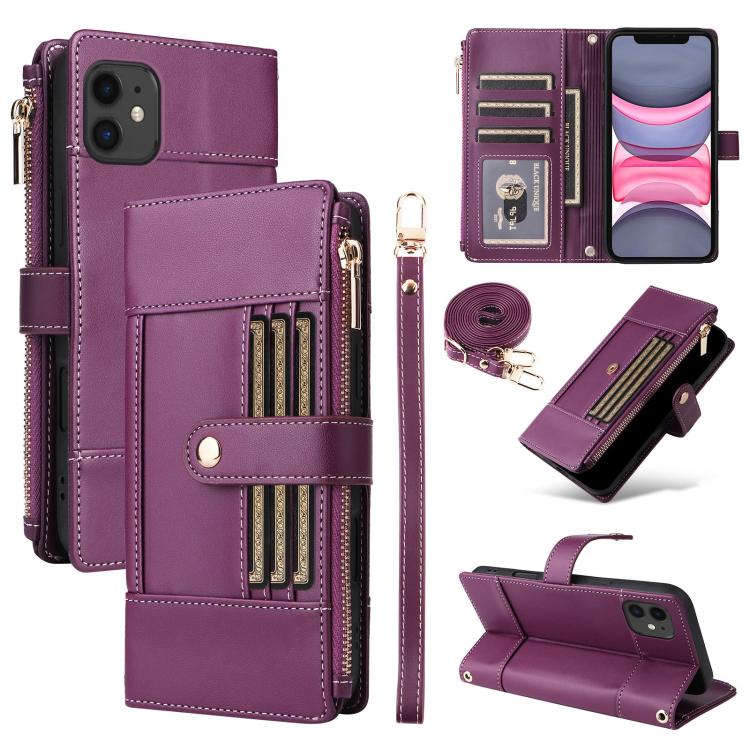 Crossbody Strap RFID Blocking Zipper Wallet Leather Phone Case, For iPhone 11 Pro Max, For iPhone 11, For iPhone 11 Pro