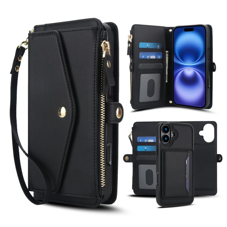 Multifunctional Wallet Detachable Leather Phone Case with Lanyard, For iPhone 16, For iPhone 15 Pro Max, For iPhone 15 Pro, For iPhone 15 Plus