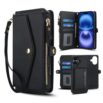Multifunctional Wallet Detachable Leather Phone Case with Lanyard, For iPhone 16, For iPhone 15 Pro Max, For iPhone 15 Pro, For iPhone 15 Plus