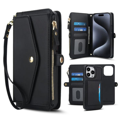Multifunctional Wallet Detachable Leather Phone Case with Lanyard, For iPhone 16, For iPhone 15 Pro Max, For iPhone 15 Pro, For iPhone 15 Plus