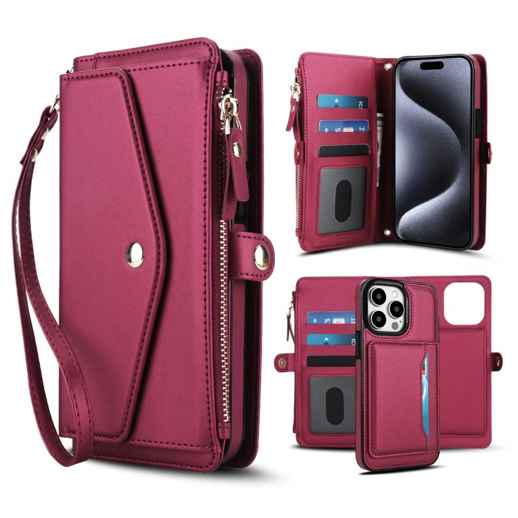 Multifunctional Wallet Detachable Leather Phone Case with Lanyard, For iPhone 16, For iPhone 15 Pro Max, For iPhone 15 Pro, For iPhone 15 Plus