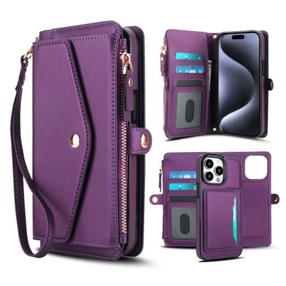 Multifunctional Wallet Detachable Leather Phone Case with Lanyard, For iPhone 16, For iPhone 15 Pro Max, For iPhone 15 Pro, For iPhone 15 Plus