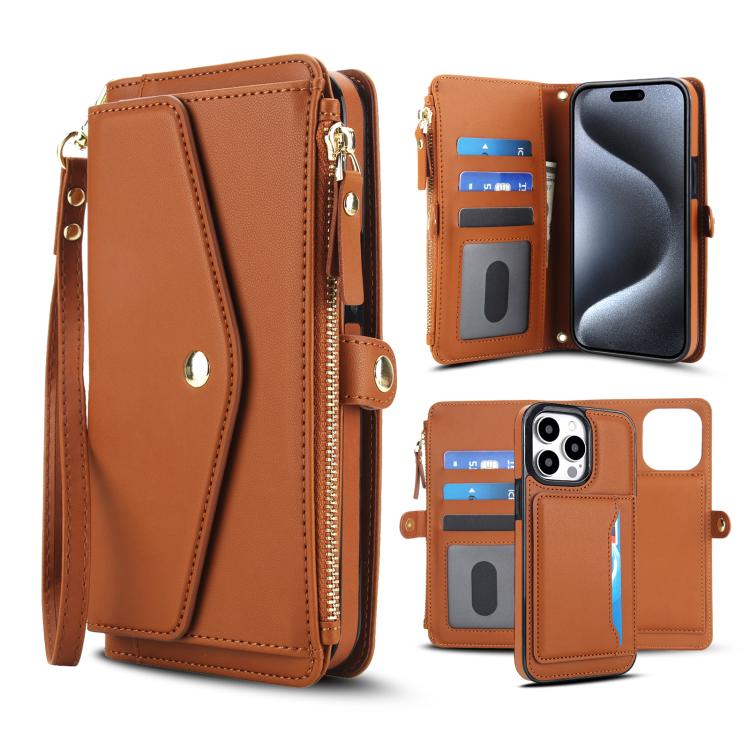 Multifunctional Wallet Detachable Leather Phone Case with Lanyard, For iPhone 16, For iPhone 15 Pro Max, For iPhone 15 Pro, For iPhone 15 Plus