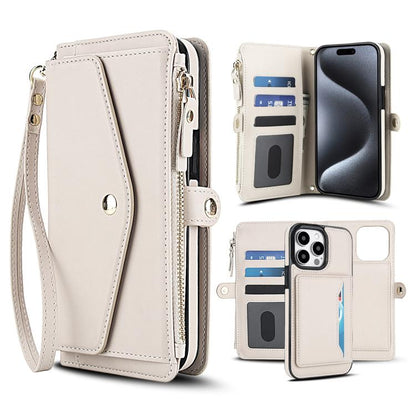 Multifunctional Wallet Detachable Leather Phone Case with Lanyard, For iPhone 16, For iPhone 15 Pro Max, For iPhone 15 Pro, For iPhone 15 Plus