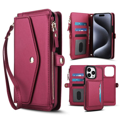 Multifunctional Wallet Detachable Leather Phone Case with Lanyard, For iPhone 16, For iPhone 15 Pro Max, For iPhone 15 Pro, For iPhone 15 Plus