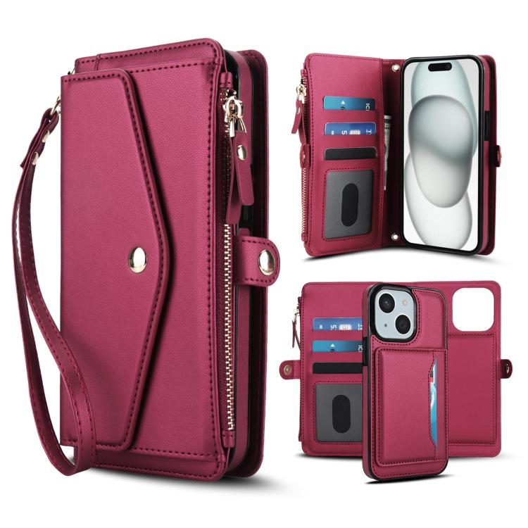 Multifunctional Wallet Detachable Leather Phone Case with Lanyard, For iPhone 16, For iPhone 15 Pro Max, For iPhone 15 Pro, For iPhone 15 Plus