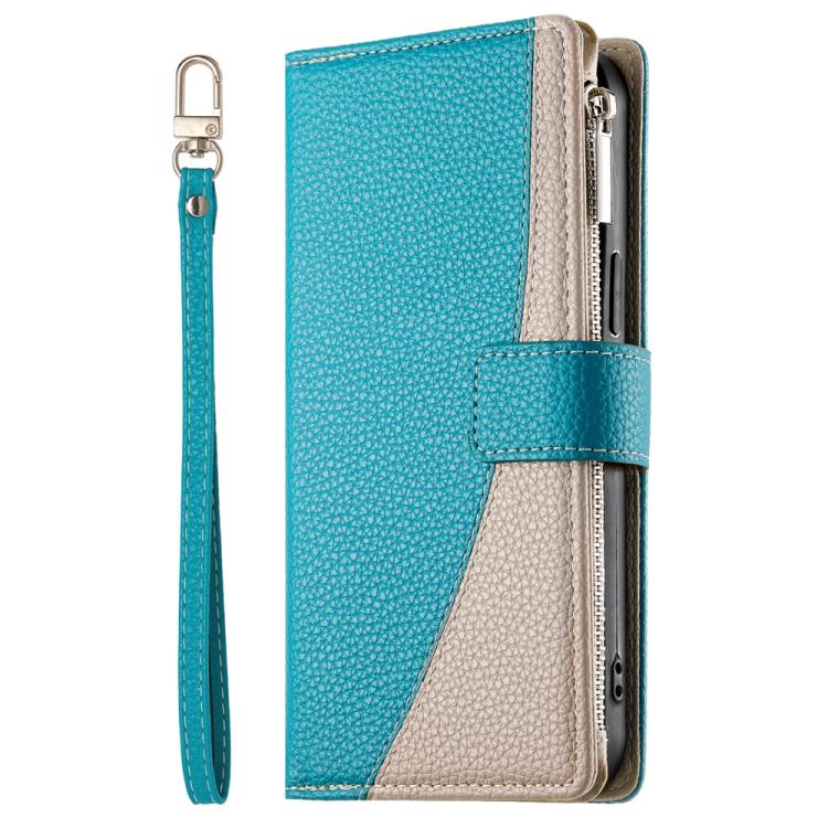 Stitching Multi-card Zipper Wallet Leather Phone Case with Short Strap, For iPhone 16, For iPhone 15 Pro Max, For iPhone 15 Pro, For iPhone 15 Plus