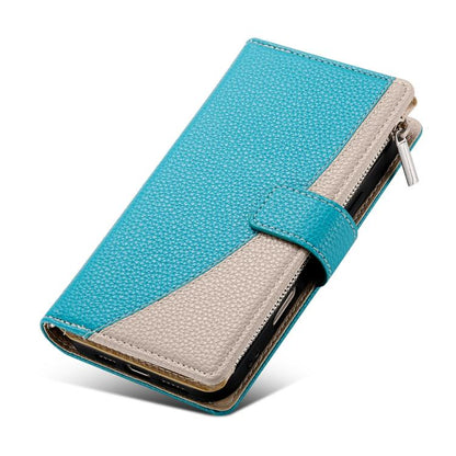 Stitching Multi-card Zipper Wallet Leather Phone Case with Short Strap, For iPhone 16, For iPhone 15 Pro Max, For iPhone 15 Pro, For iPhone 15 Plus