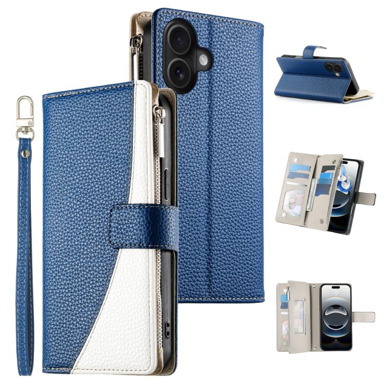 Stitching Multi-card Zipper Wallet Leather Phone Case with Short Strap, For iPhone 16, For iPhone 15 Pro Max, For iPhone 15 Pro, For iPhone 15 Plus