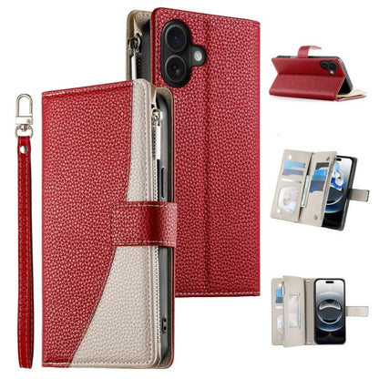 Stitching Multi-card Zipper Wallet Leather Phone Case with Short Strap, For iPhone 16e, For iPhone 16 Pro Max, For iPhone 16 Pro, For iPhone 16 Plus