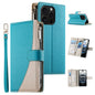 Stitching Multi-card Zipper Wallet Leather Phone Case with Short Strap, For iPhone Air, For iPhone 16 Pro Max, For iPhone 16 Pro, For iPhone 16 Plus