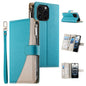 Stitching Multi-card Zipper Wallet Leather Phone Case with Short Strap, For iPhone Air, For iPhone 16 Pro Max, For iPhone 16 Pro, For iPhone 16 Plus