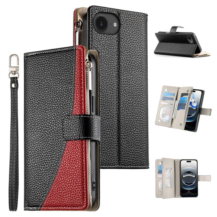 Stitching Multi-card Zipper Wallet Leather Phone Case with Short Strap, For iPhone 18 Pro / 17 Pro, For iPhone 18 Pro Max / 17 Pro Max, For iPhone 17e / 16e, For iPhone 17