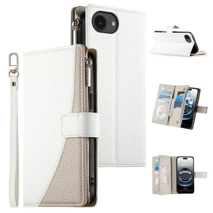 Stitching Multi-card Zipper Wallet Leather Phone Case with Short Strap, For iPhone 16e, For iPhone 16 Pro Max, For iPhone 16 Pro, For iPhone 16 Plus