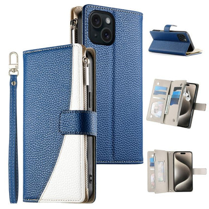 Stitching Multi-card Zipper Wallet Leather Phone Case with Short Strap, For iPhone 15, For iPhone 14 Plus, For iPhone 14 / 13, For iPhone 14 Pro