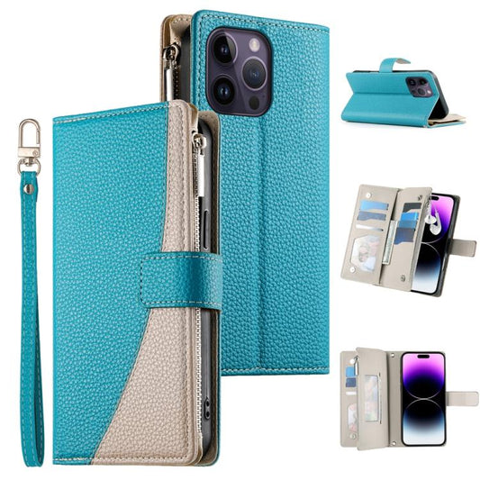 Stitching Multi-card Zipper Wallet Leather Phone Case with Short Strap