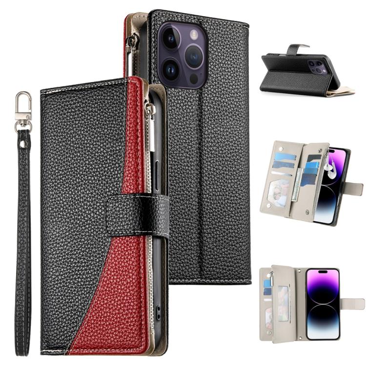 Stitching Multi-card Zipper Wallet Leather Phone Case with Short Strap, For iPhone 14 Pro Max, For iPhone SE 2022 / SE 2020 / 8 / 7, For iPhone 13 Pro Max, For iPhone 13 Pro