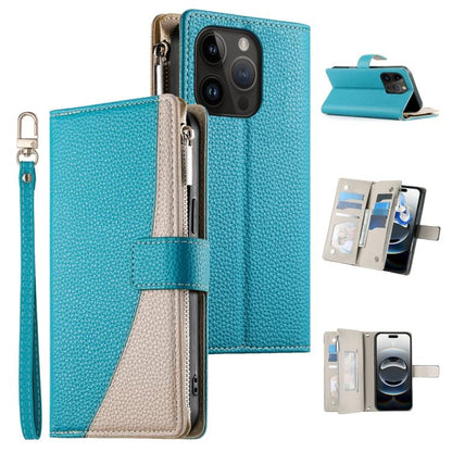 Stitching Multi-card Zipper Wallet Leather Phone Case with Short Strap, For iPhone 15, For iPhone 14 Plus, For iPhone 14 / 13, For iPhone 14 Pro