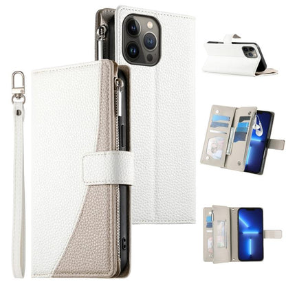 Stitching Multi-card Zipper Wallet Leather Phone Case with Short Strap, For iPhone 14 Pro Max, For iPhone SE 2022 / SE 2020 / 8 / 7, For iPhone 13 Pro Max, For iPhone 13 Pro