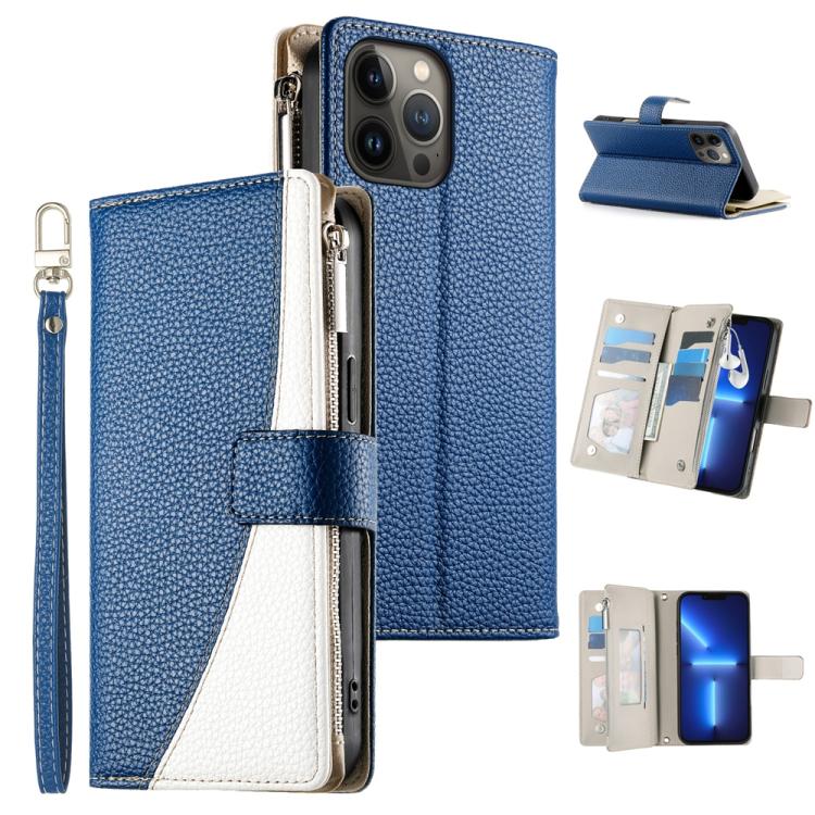 Stitching Multi-card Zipper Wallet Leather Phone Case with Short Strap, For iPhone 14 Pro Max, For iPhone SE 2022 / SE 2020 / 8 / 7, For iPhone 13 Pro Max, For iPhone 13 Pro