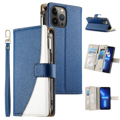 Stitching Multi-card Zipper Wallet Leather Phone Case with Short Strap, For iPhone 14 Pro Max, For iPhone SE 2022 / SE 2020 / 8 / 7, For iPhone 13 Pro Max, For iPhone 13 Pro