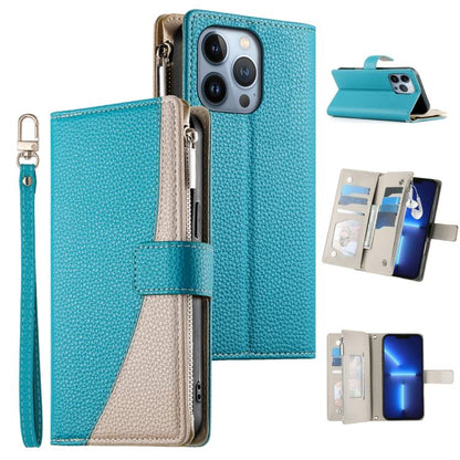 Stitching Multi-card Zipper Wallet Leather Phone Case with Short Strap, For iPhone 14 Pro Max, For iPhone SE 2022 / SE 2020 / 8 / 7, For iPhone 13 Pro Max, For iPhone 13 Pro