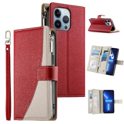 Stitching Multi-card Zipper Wallet Leather Phone Case with Short Strap, For iPhone 14 Pro Max, For iPhone SE 2022 / SE 2020 / 8 / 7, For iPhone 13 Pro Max, For iPhone 13 Pro