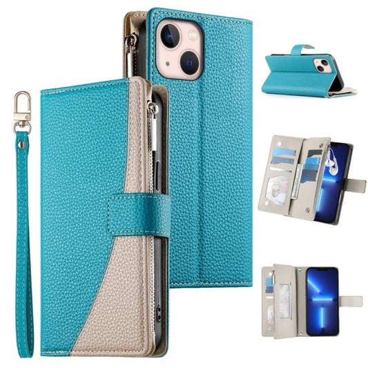 Stitching Multi-card Zipper Wallet Leather Phone Case with Short Strap, For iPhone 13 mini, For iPhone 12 / 12 Pro, For iPhone 12 Pro Max, For iPhone 12 mini