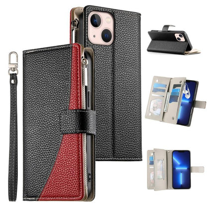 Stitching Multi-card Zipper Wallet Leather Phone Case with Short Strap, For iPhone 13 mini, For iPhone 12 / 12 Pro, For iPhone 12 Pro Max, For iPhone 12 mini