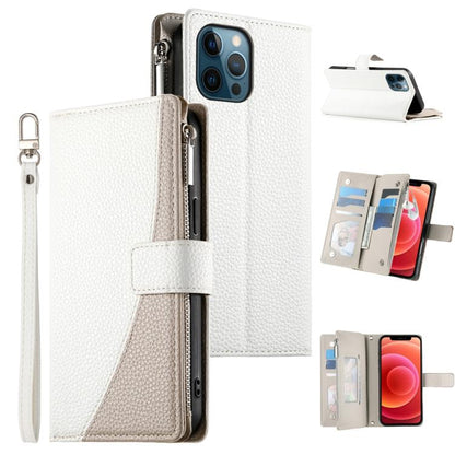 Stitching Multi-card Zipper Wallet Leather Phone Case with Short Strap, For iPhone 13 mini, For iPhone 12 / 12 Pro, For iPhone 12 Pro Max, For iPhone 12 mini