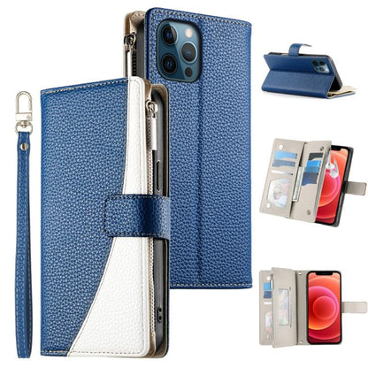 Stitching Multi-card Zipper Wallet Leather Phone Case with Short Strap, For iPhone 13 mini, For iPhone 12 / 12 Pro, For iPhone 12 Pro Max, For iPhone 12 mini