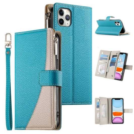 Stitching Multi-card Zipper Wallet Leather Phone Case with Short Strap, For iPhone 11 Pro Max, For iPhone 11, For iPhone 11 Pro, For iPhone X / XS