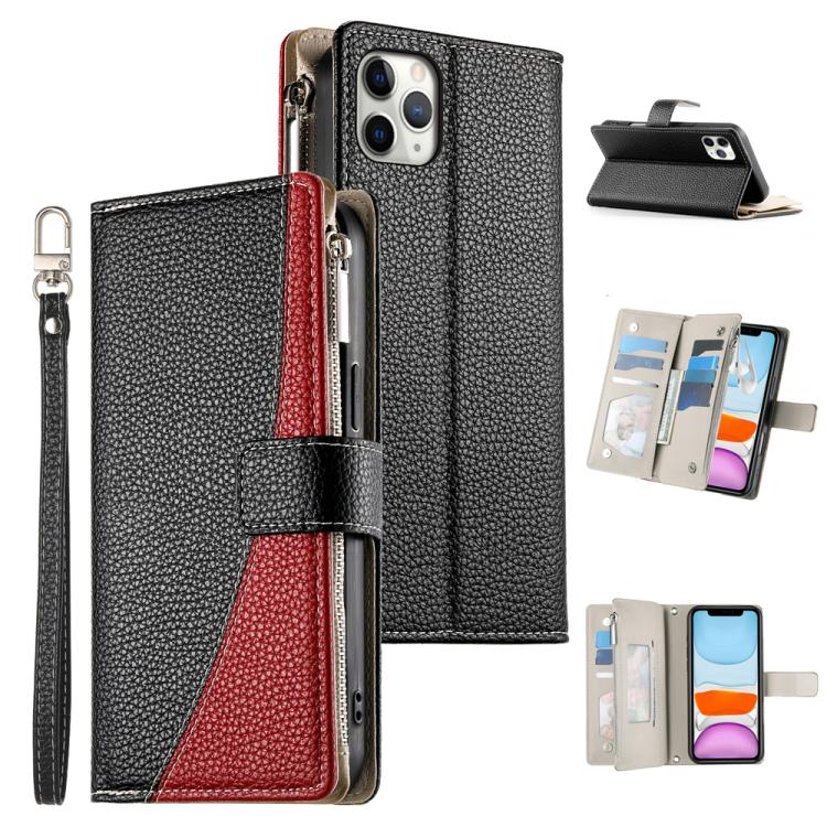 Stitching Multi-card Zipper Wallet Leather Phone Case with Short Strap, For iPhone 11 Pro Max, For iPhone 11, For iPhone 11 Pro, For iPhone X / XS