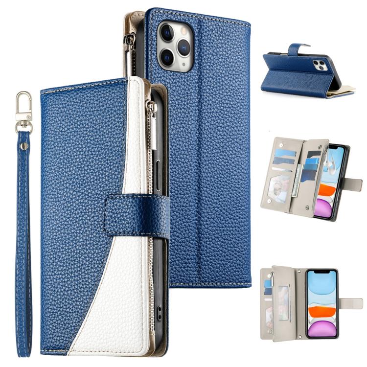 Stitching Multi-card Zipper Wallet Leather Phone Case with Short Strap, For iPhone 11 Pro Max, For iPhone 11, For iPhone 11 Pro, For iPhone X / XS